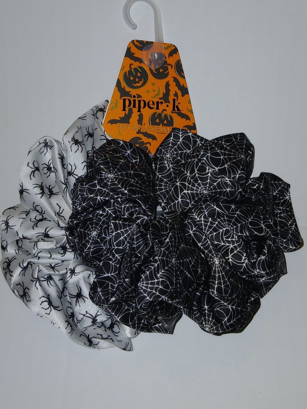 piper.k 2 Spider Web Puffy Satin Scrunchies Black & White Halloween 2026!